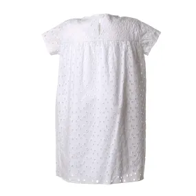 Abito In Cotone Bianco Con Fiorellini Ricamati