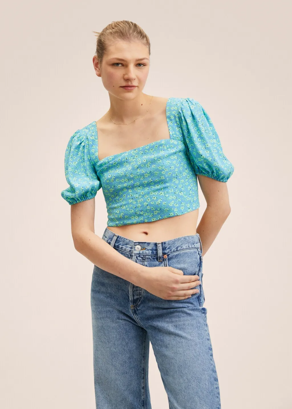 Blusa crop stampa