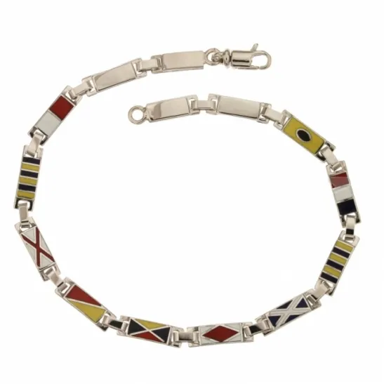 Bracciale ARCADIA a lastra piena con bandiere nautiche in oro giallo o bianco 18kt