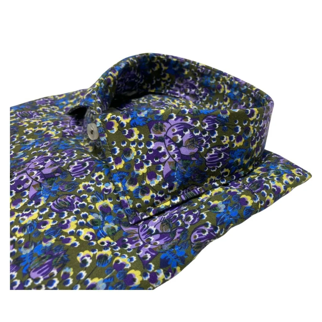 BROUBACK camicia uomo slim washed fantasia fiori militare/viola/giallo NISIDA 38 T07 MADE IN ITALY