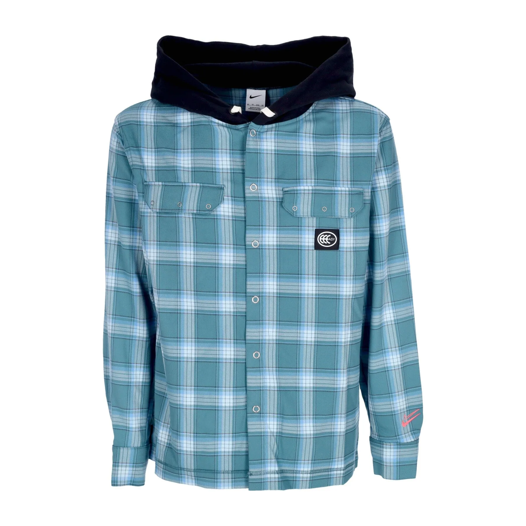 Camicia Manica Lunga Cappuccio Uomo Nba Kevin Durant Flannel Hoodie Mineral Teal/black/pale Ivory/hot Punch