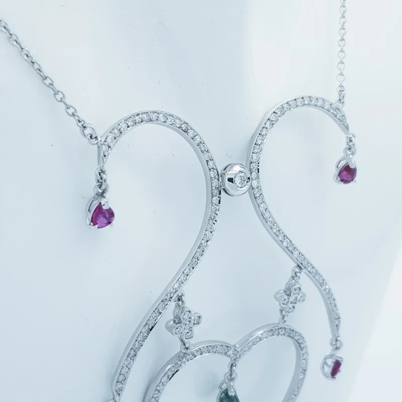 Collana in Oro Bianco 18kt e Gemme Certificate - Modello (Archi)