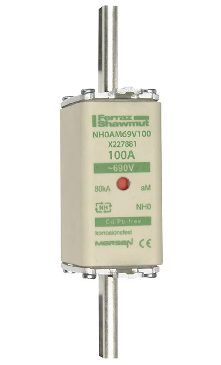 Fusibile NH, Mersen, 100A, fusibile NH0, standard DIN 43-620, IEC EN 60269, VDE 0636, cat. aM 690V ca