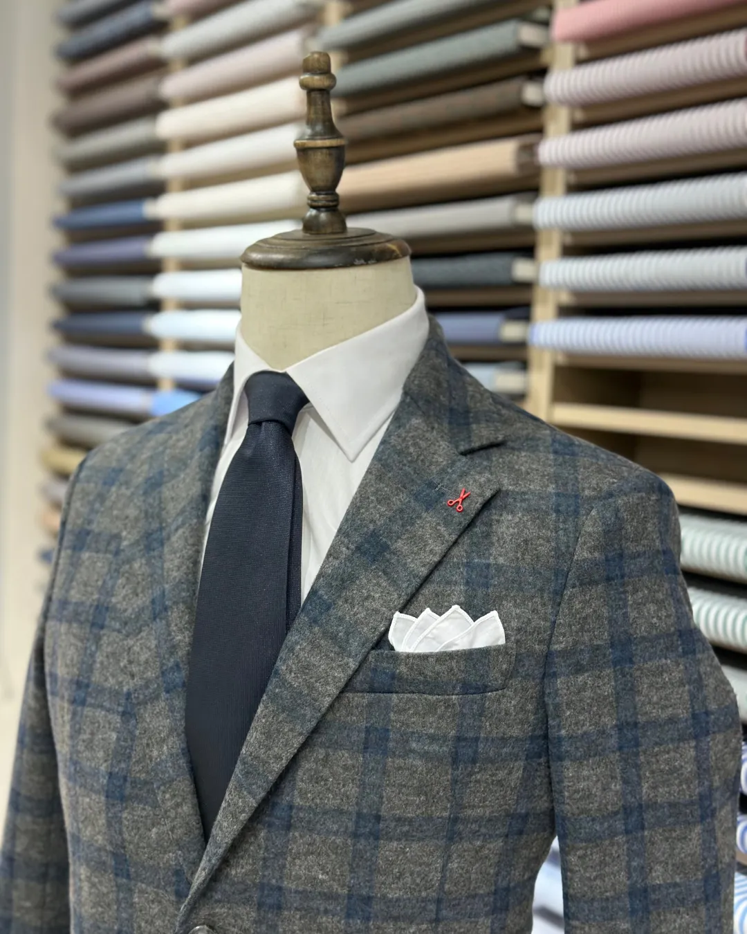 Giacca Lana quadrone Grigio e Blu-            