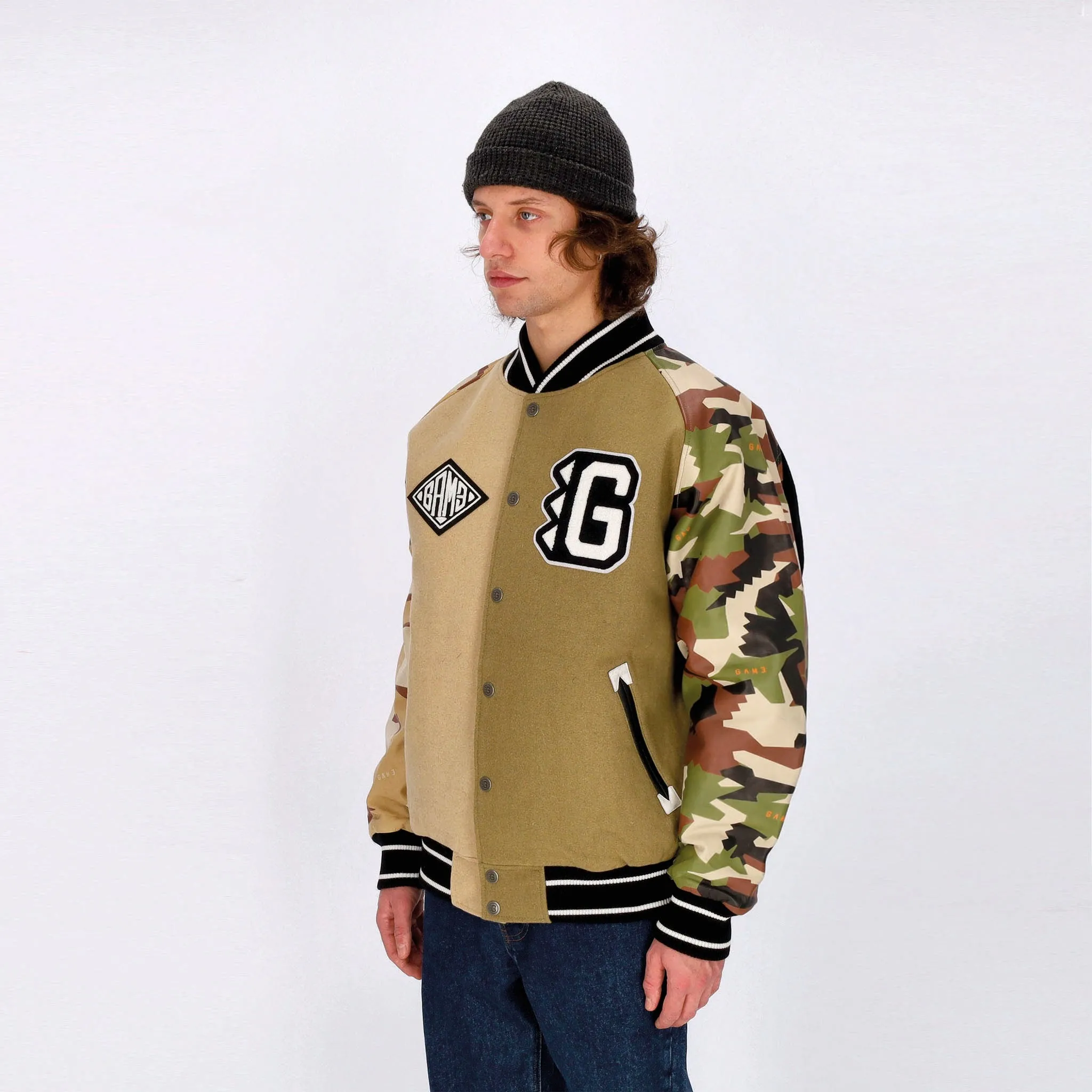 Giubbotto College Uomo Respect Loyalty Truth Varsity Jacket Woodland/desert Sand