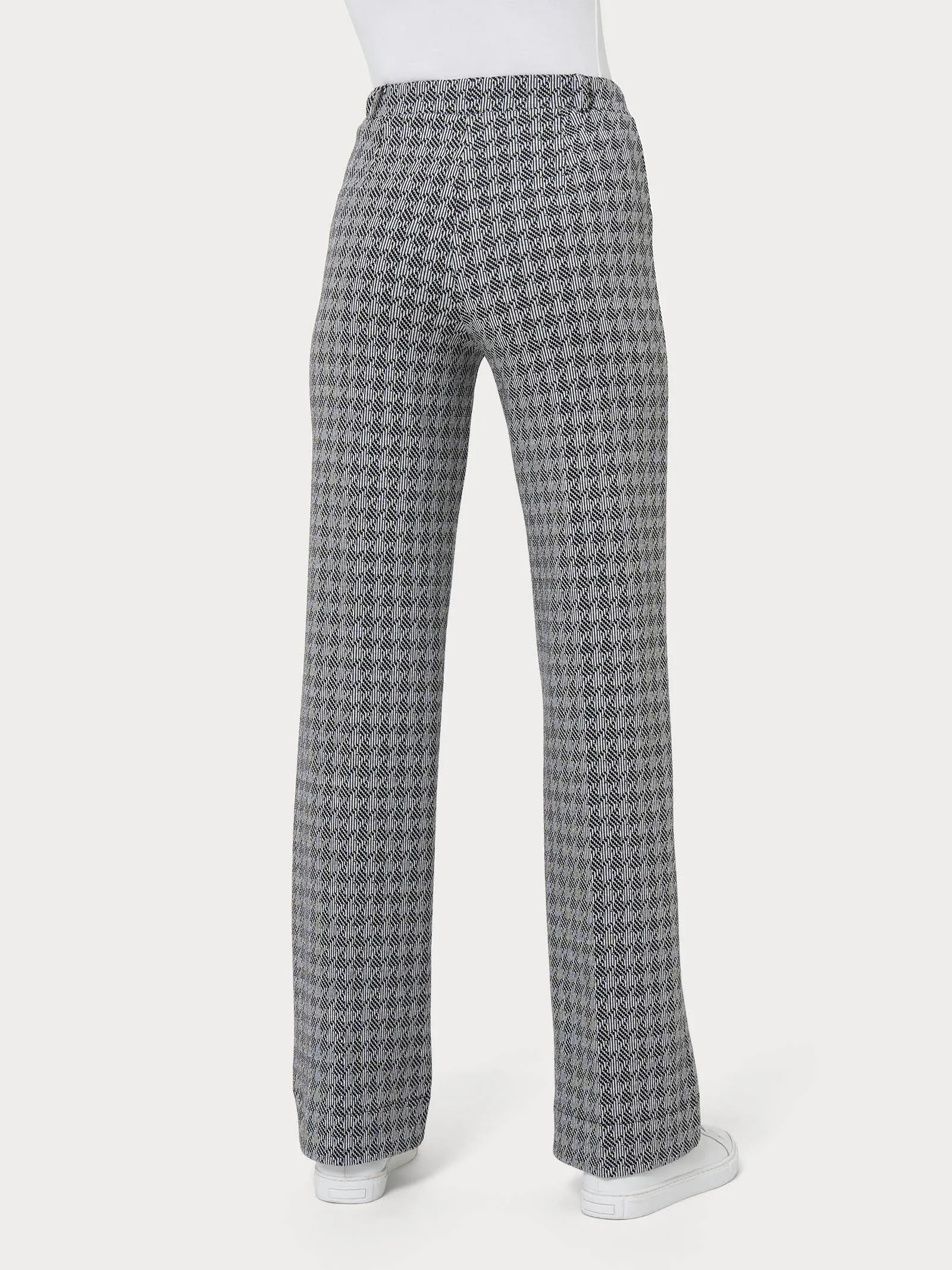 Pantalone ampio con pied de poule in Eco Jacquard - Fant.Nero