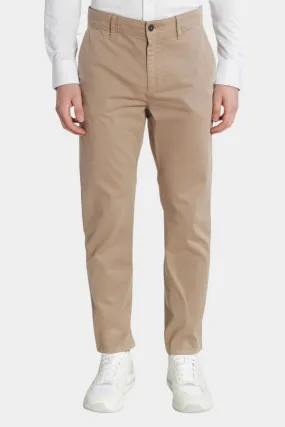 PANTALONE CHINO UOMO BEIGE CON FIT AFFUSOLATO IN SATIN DI COTONE ELASTICIZZATO TAPERED HUGO BOSS