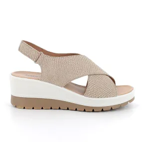 Sandali con zeppa in pelle da donna beige iridescente