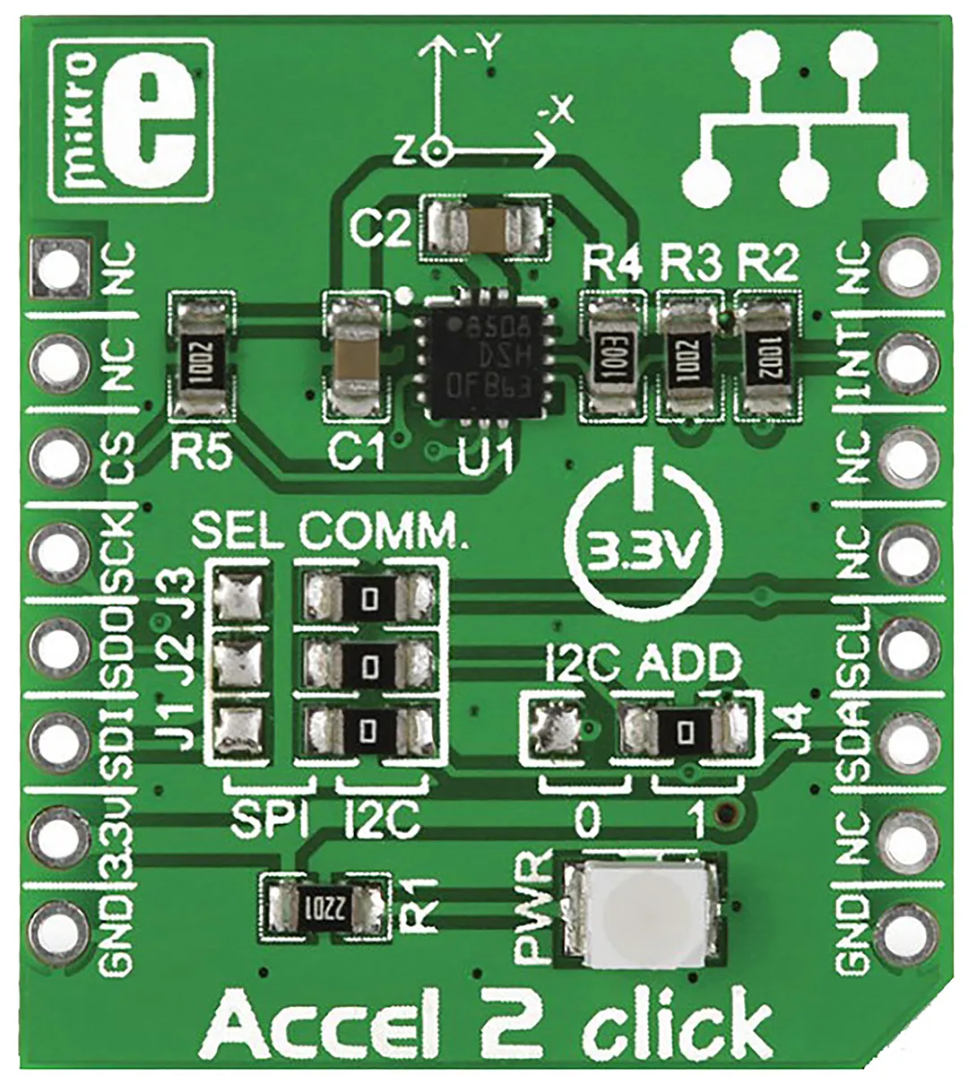 Scheda click mikroBus Accel2 Click MikroElektronika, con Sensore accelerometro