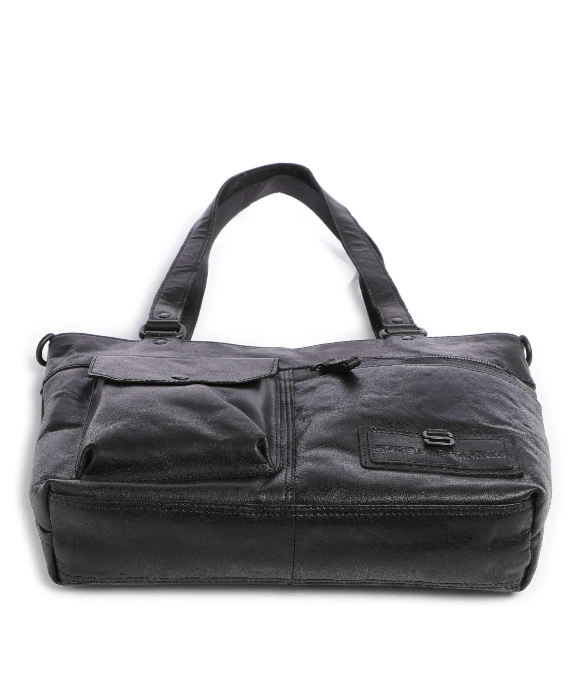  Spikes & Sparrow Bronco Borsa shopper pelle granulata nero  